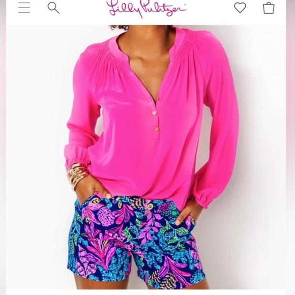 Lilly Pulitzer Elsa Silk Pink Top Long Sleeve Size Large - Picture 1 of 11